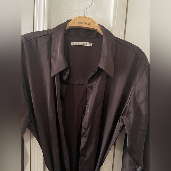 Abercrombie & Fitch brown long sleeve satin midi dress - Picture 4 of 6